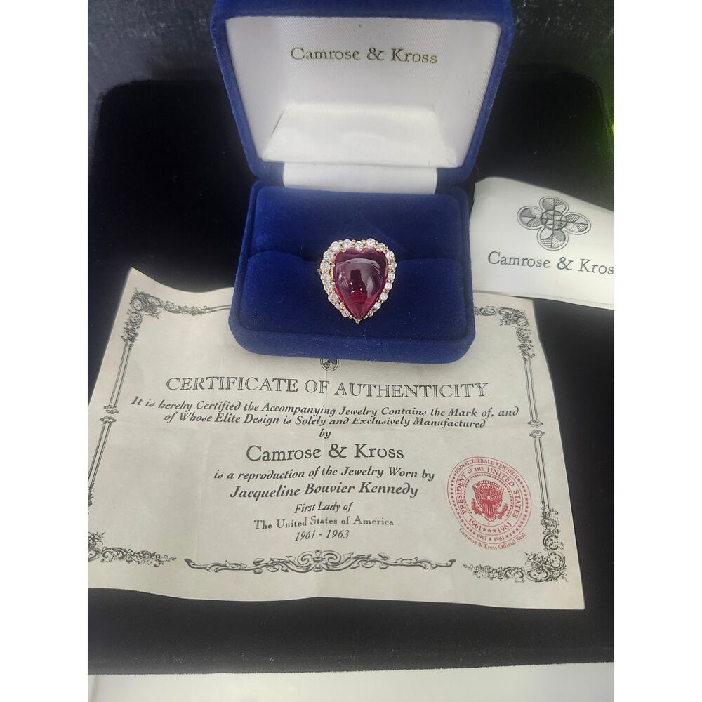 Camrose & Kross JBK Gold Red Ruby Heart Halo Crystal Ring sz 8 NIB